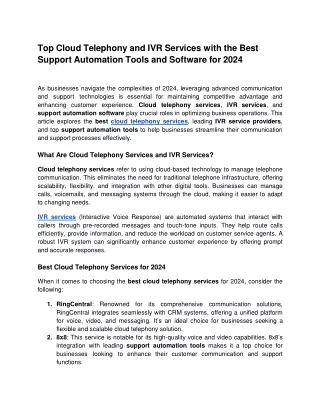 Top Cloud Telephony and IVR Services with the Best Support Automation Tools and Software for 2024 - Google Docs