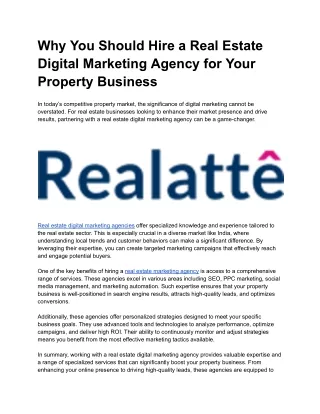 Leading Real Estate Marketing Agency | Realatte