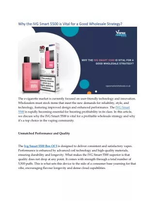 Why the IVG Smart 5500 is Vital for a Good Wholesale Strategy