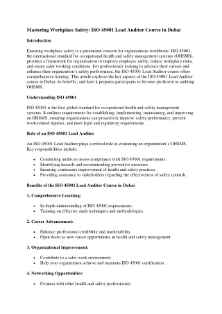iso 45001 lead auditor course in dubai