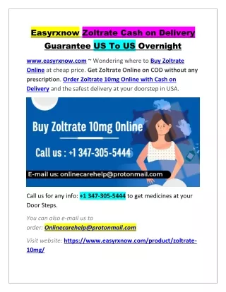 Easyrxnow Zoltrate Cash on Delivery Guarantee US To US Overnight