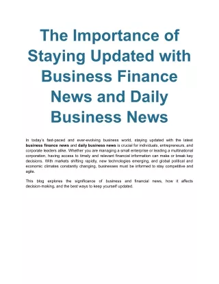 The Importance of Staying Updated with Business Finance News and Daily Business News