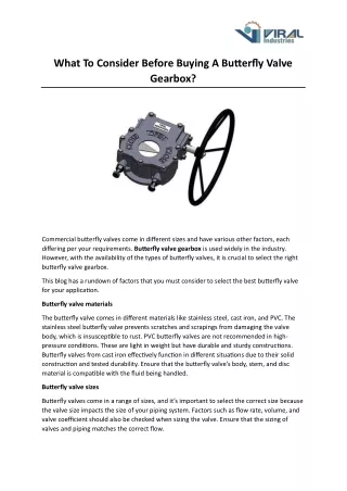 What To Consider Before Buying A Butterfly Valve Gearbox