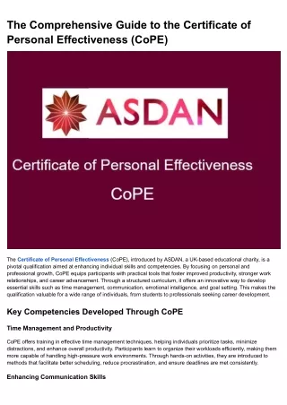 The Comprehensive Guide to the Certificate of Personal Effectiveness (CoPE)