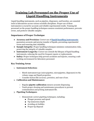 Training Lab Personnel on the Proper Use of Liquid Handling Instruments