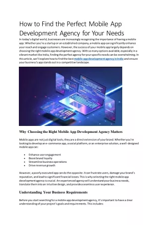 How to Find the Perfect Mobile App Development Agency for Your Needs