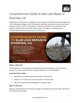 Comprehensive Guide to Slab Leak Repair in Riverside