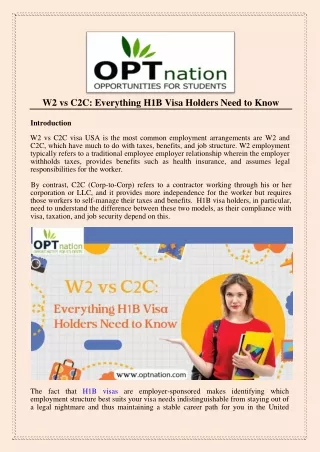 W2 vs C2C-Everything H1B Visa  Holders Need to Know