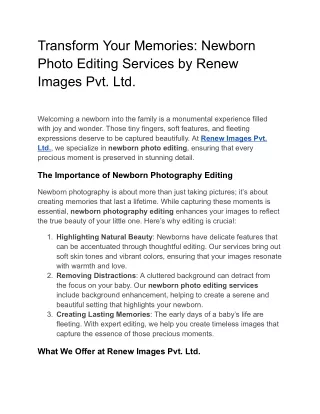 Transform Your Memories: Newborn Photo Editing Services by Renew Images Pvt. Ltd