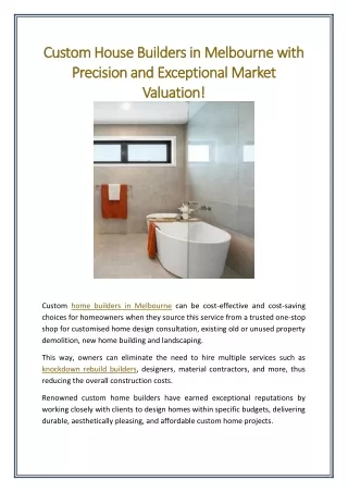 Custom House Builders in Melbourne with Precision and Exceptional Market Valuation