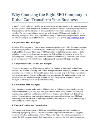 Why Choosing the Right SEO Company in Dubai Can Transform Your Business