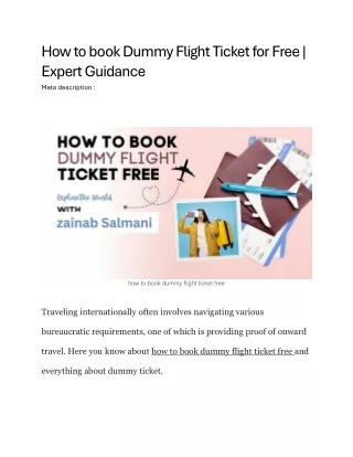 How to book dummy flight ticket free