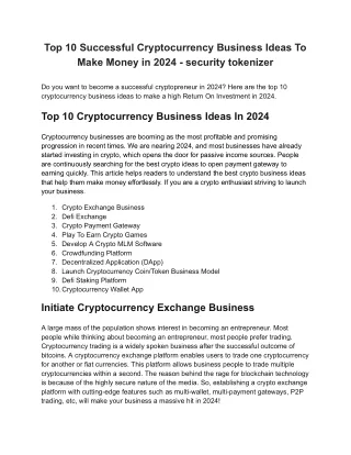Top 10 Successful Cryptocurrency Business Ideas To Make Money in 2024 - security tokenizer