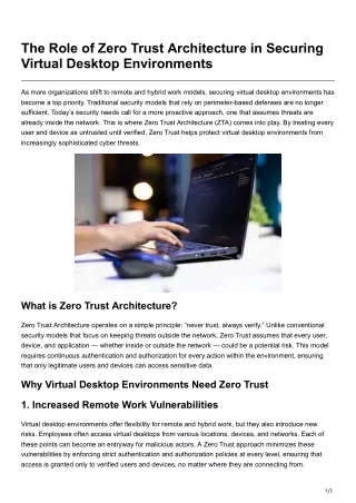 The Role of Zero Trust Architecture in Securing Virtual Desktop Environments