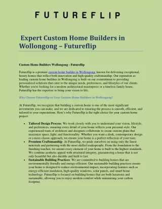 Expert Custom Home Builders in  Wollongong – Futureflip