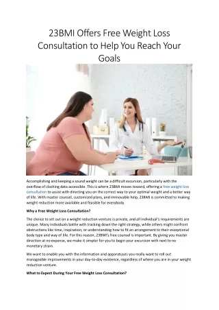 23BMI Offers Free Weight Loss Consultation to Help You Reach Your Goals