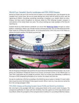 World Cup Canada's Sports Landscape and FIFA 2026 Dreams