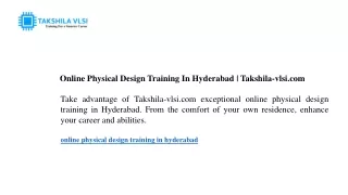 Online Physical Design Training In Hyderabad Takshila-vlsi.com