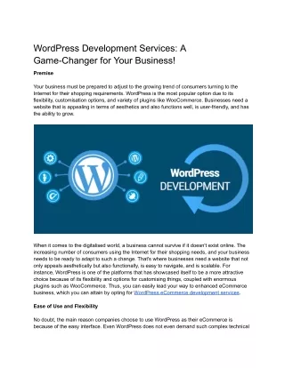 WordPress Development Services : A Game-Changer for Your Business!