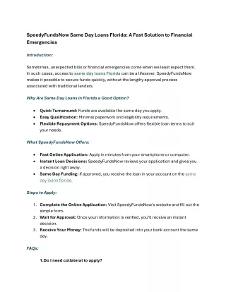 Fast and Reliable Same Day Loans Florida from SpeedyFundsNow