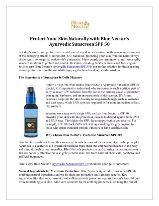 Protect Your Skin Naturally with Blue Nectar’s Ayurvedic Sunscreen SPF 50