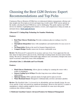 Choosing the Best CGM Devices: Expert Recommendations and Top Picks