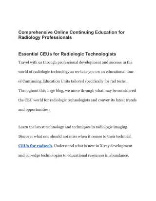 Comprehensive Online Continuing Education for Radiology Professionals