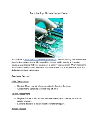 Asus Laptop  Screen Repair Dubai
