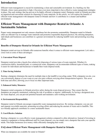 Efficient Waste Management with Dumpster Rental in Orlando