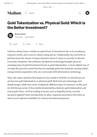 Gold Tokenization vs. Physical Gold Which is the Better Investment