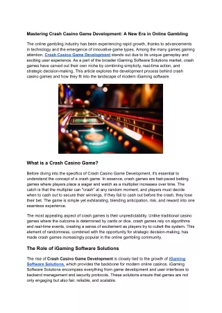 Mastering Crash Casino Game Development: A New Era in Online Gambling