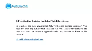 Rtl Verification Training Institutes Takshila-vlsi.com