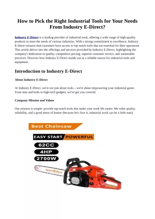 How to Pick the Right Industrial Tools for Your Needs From Industry E-Direct?