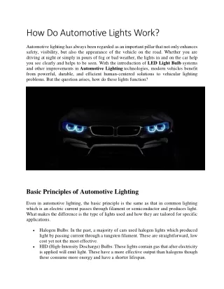 How Do Automotive Lights Work