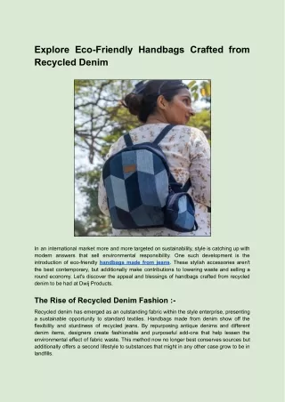 Explore Eco-Friendly Handbags Crafted from Recycled Denim