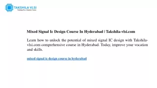 Mixed Signal Ic Design Course In Hyderabad Takshila-vlsi.com