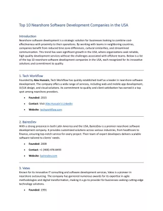 Top 10 Nearshore Software Development Companies in the USA