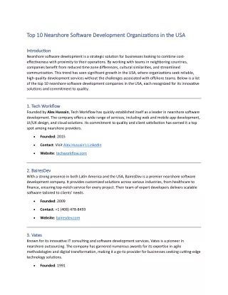 Top 10 Nearshore Software Development Organizations in the USA