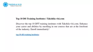 Top 10 Dft Training Institutes  Takshila-vlsi.com