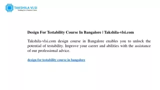 Design For Testability Course In Bangalore Takshila-vlsi.com