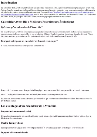 “Calendrier Avent Bio : Meilleurs Fournisseurs Écologiques.