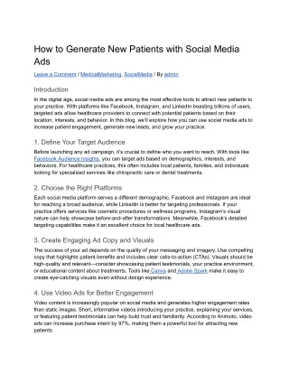 How to Generate New Patients with Social Media Ads