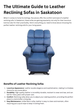 Transform Your Home with Leather Reclining Sofas in Saskatoon