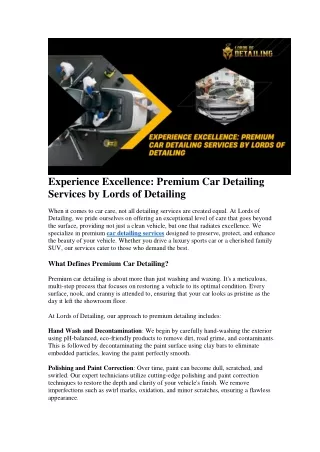 Experience Excellence: Premium Car Detailing Services by Lords of Detailing