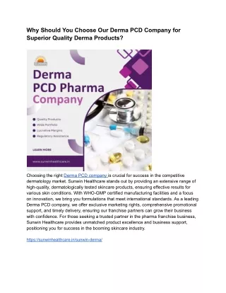 Why Should You Choose Our Derma PCD Company for Superior Quality Derma Products?