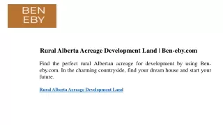 Rural Alberta Acreage Development Land  Ben-eby.com