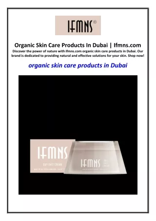 Organic Skin Care Products In Dubai | Ifmns.com