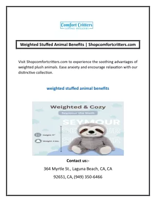 Weighted Stuffed Animal Benefits | Shopcomfortcritters.com