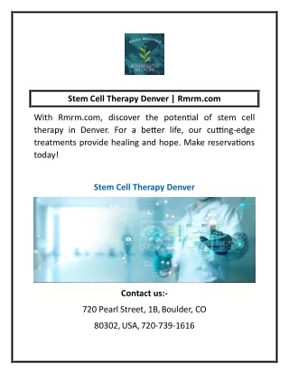 Stem Cell Therapy Denver | Rmrm.com