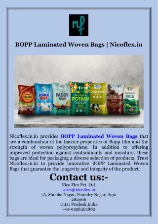 BOPP Laminated Woven Bags  Nicoflex.in